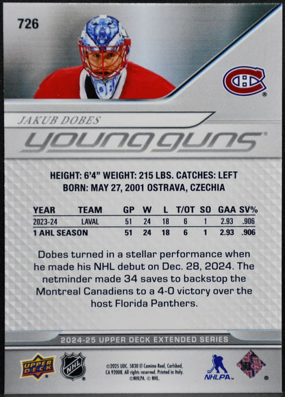 2024-25 Upper Deck Extended Series Young Guns Jakub Dobes 726 Canadiens RC 7060