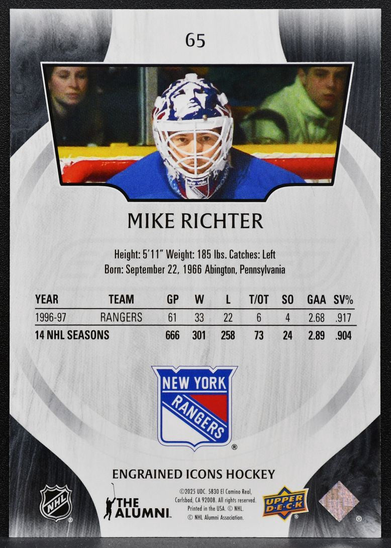 2024-25 Upper Deck Engrained Icons Ebony Mike Richter 65 Rangers 154/199 0238