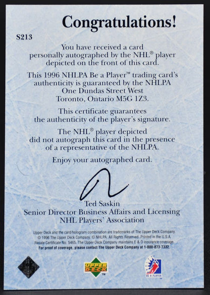 1995-96 UD Be a Player Ice Wars Auto Dale Hunter S213 Auto #2