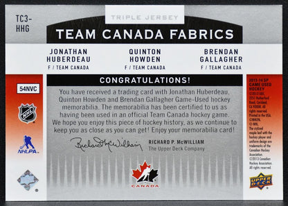 2013-14 SP Used Triple Huberdeau / Howden / Gallagher Team Canada Jersey 3220