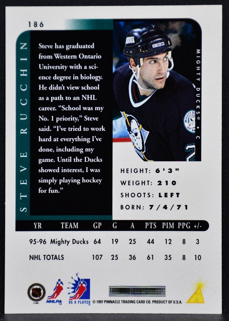 1996-97 Pinnacle Be a Player Steve Rucchin 186 Anaheim Mighty Ducks Auto 3245