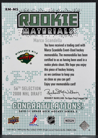 2010-11 UD Series 2 Rookie Materials Marco Scandella RM-MS Wild RC Jersey 5296
