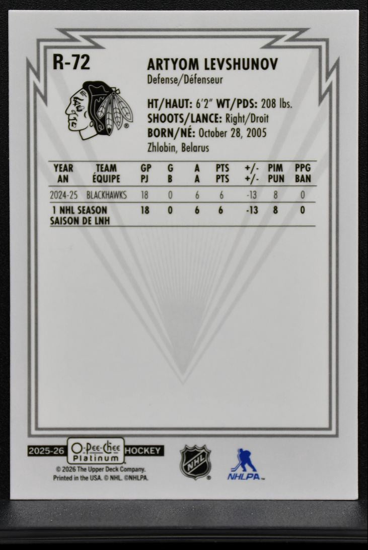 2025-26 O Pee Chee Platinum Retro Rookie Artyom Levshunov Blackhawks RC 8990