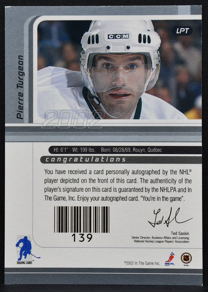 2001-02 In The Game Signature Series Pierre Turgeon LPT Dallas Stars Auto 2445