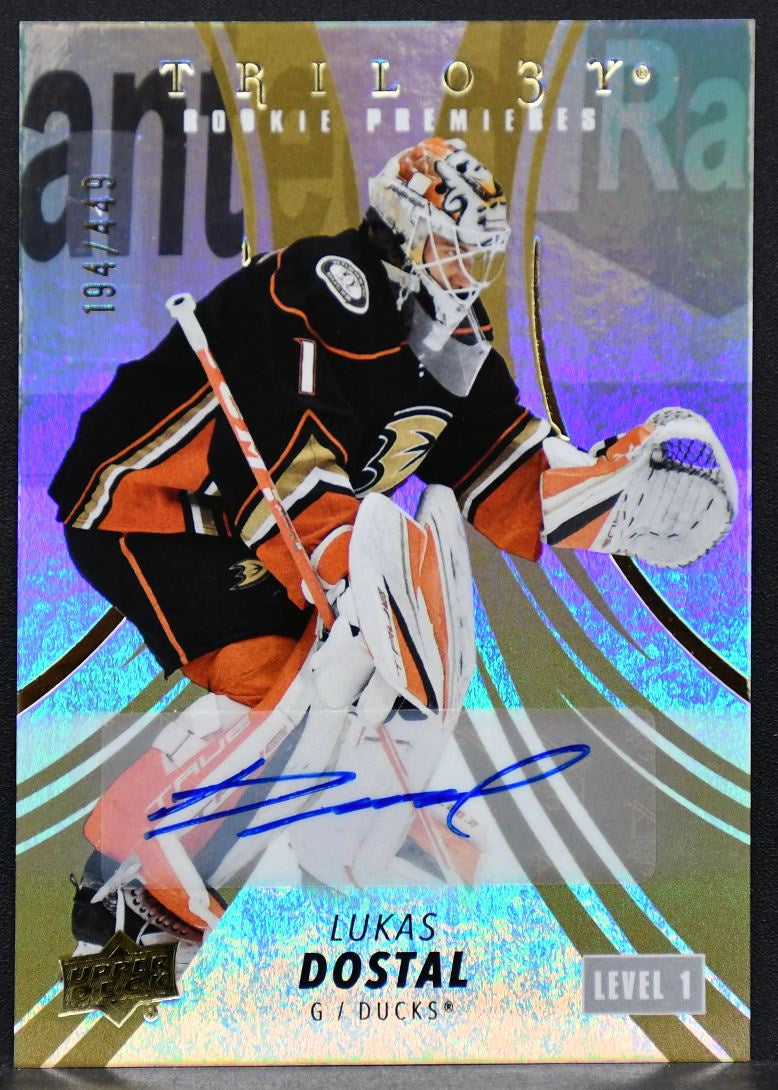 22-23 UD Trilogy Rookie Premieres Gold Lvl1 Lukas Dostal Anaheim Ducks Auto /449 4849
