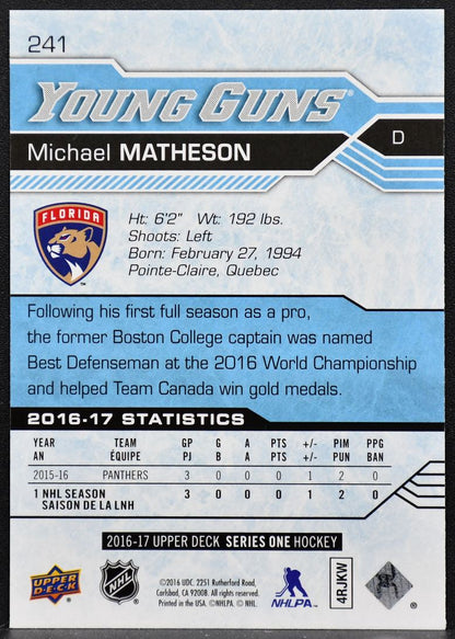 2016-17 Upper Deck Series 1 Young Guns Michael Matheson 241 RC 2118