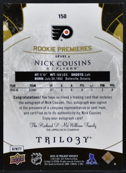 2015-16 UD Trilogy Rookie Premieres Lvl 2 Nick Cousins RC Auto 475/499 9274