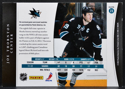 2012-13 Panini Luxury Suite Combos Joe Thornton 23 San Jose Sharks Jersey 2509