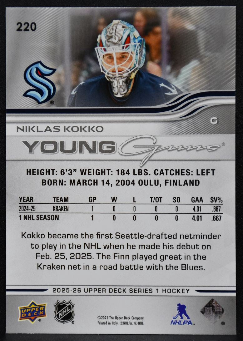 2025-26 Upper Deck Series 1 Young Guns Niklas Kokko 220 Seattle Kraken RC 5470