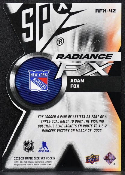 2023-24 SPx Radiance FX Adam Fox RFX-42 New York Rangers 174 /949 7726