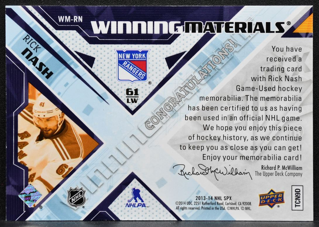 2013-14 SPx Winning Materials Rick Nash WM-RN New York Rangers Jersey 4770