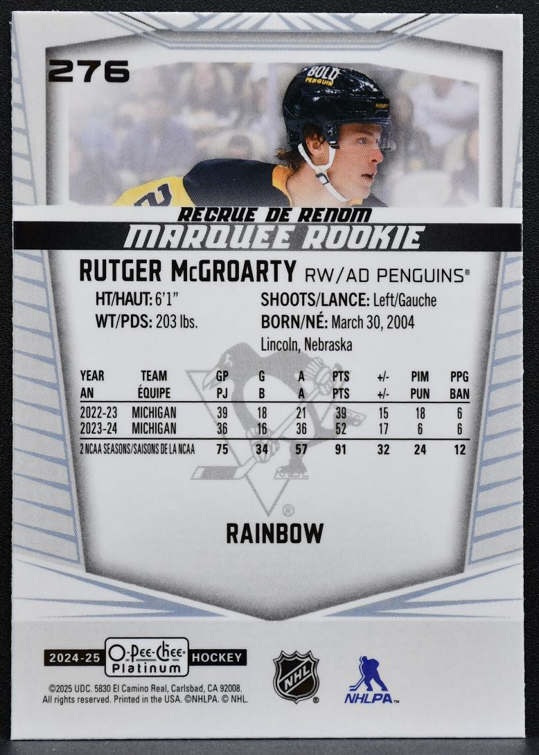 2024-25 O-Pee-Chee Platinum Rainbow Rutger McGroarty 276 Penguins RC 1310
