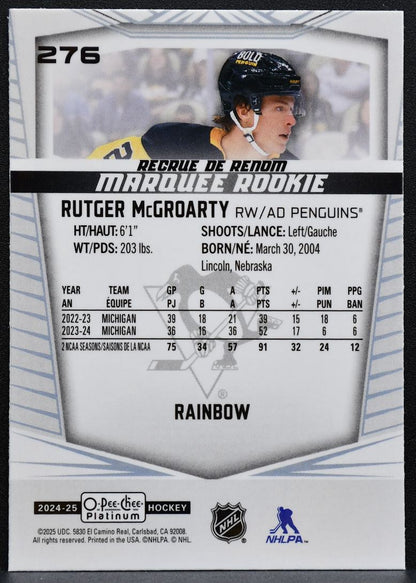2024-25 O-Pee-Chee Platinum Rainbow Rutger McGroarty 276 Penguins RC 1310