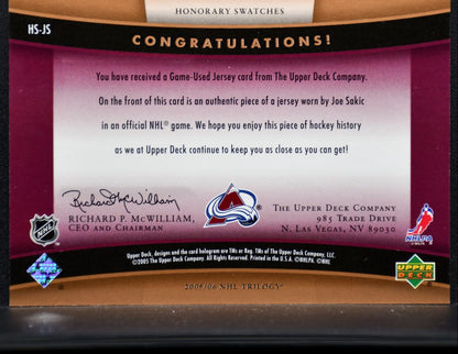 2005-06 Upper Deck Trilogy Honorary Swatches Joe Sakic Avalanche Jersey 1624
