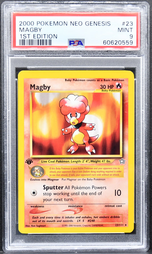 Pokémon Neo Genesis Magby 23 Rare 1st Edition PSA 9 MINT English