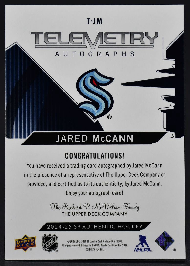 2024-25 SP Authentic Jared McCann T-JM Seattle Kraken Auto