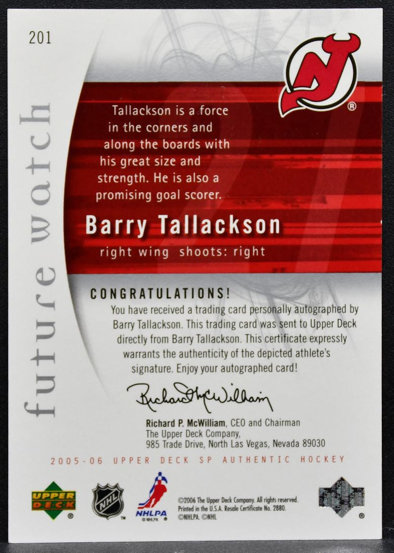 2005-06 SP Authentic Future Watch Auto Barry Tallackson Devils RC Auto 1702