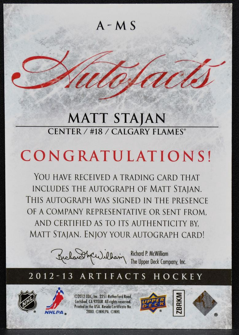2012-13 Upper Deck Artifacts Autofacts Matt Stajan A-MS Calgary Flames Auto 4495