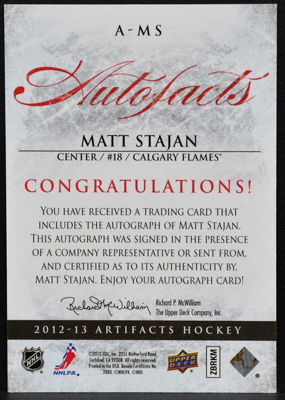 2012-13 Upper Deck Artifacts Autofacts Matt Stajan A-MS Calgary Flames Auto 4495