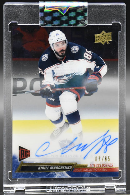 2022-23 UD Clear Cut Marchenko CC-KM Columbus Blue Jackets RC Auto 07/65