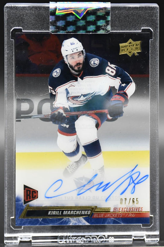 2022-23 UD Clear Cut Marchenko CC-KM Columbus Blue Jackets RC Auto 07/65