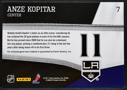 2011-12 Panini Pinnacle Threads Anze Kopitar 7 Los Angeles Kings Jersey 5673