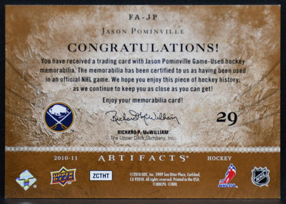 2010-11 UD Artifacts Frozen Jason Pominville FA-JP Sabres 087/150 Jersey 3367