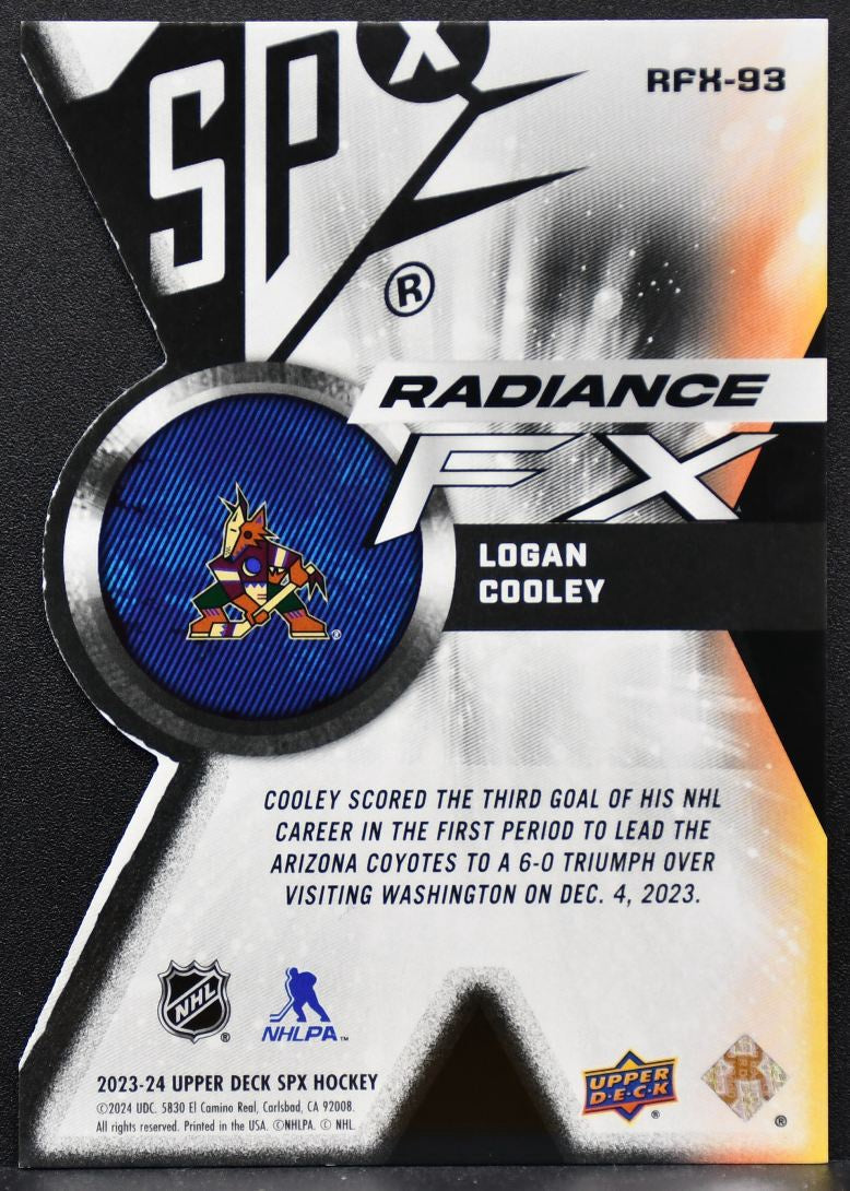 2023-24 SPx Radiance FX Blue Logan Cooley RFX-93 Arizona Coyotes 070/299 8489