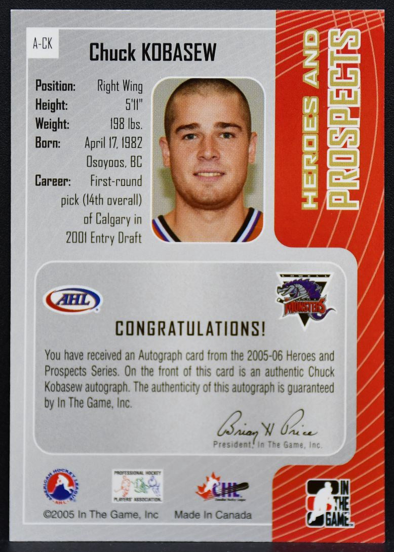 2005-06 ITG Heroes and Prospects Kobasew A-CK Lowell Lock Monsters Auto 9055