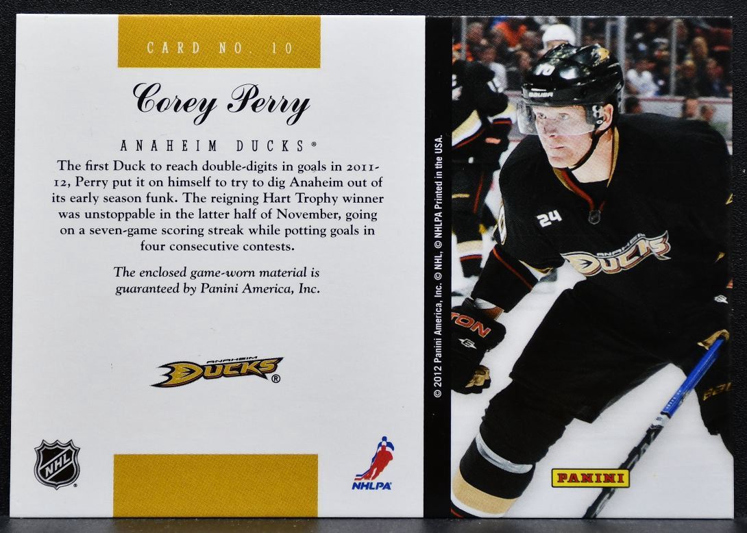 2011-12 Panini Elite Materials Corey Perry 10 Anaheim Ducks Jersey 9884