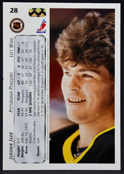 1992-93 UD Base Autographed Jaromir Jagr 28 Auto