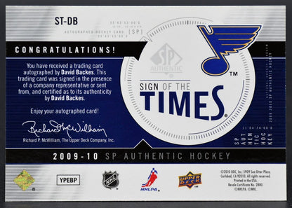 2009-10 SP Authentic Sign of the Times David Backes ST-DB St. Louis Blues Auto