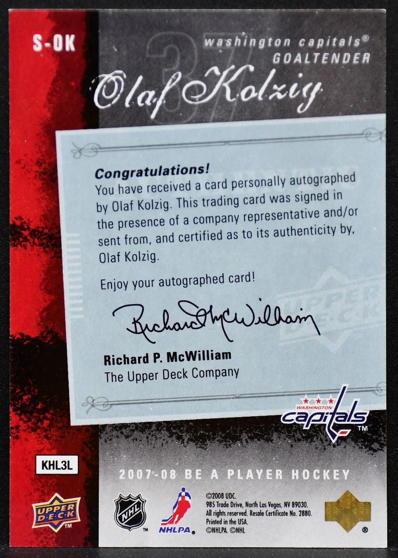 2007-08 Upper Deck Be a Player Signatures Olaf Kolzig S-OK Capitals Auto 6023