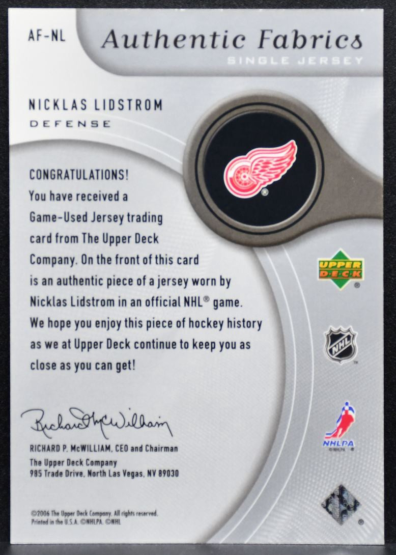 2005-06 SP Game Used Authentic Fabrics Nicklas Lidstrom Red Wings Jersey 4682