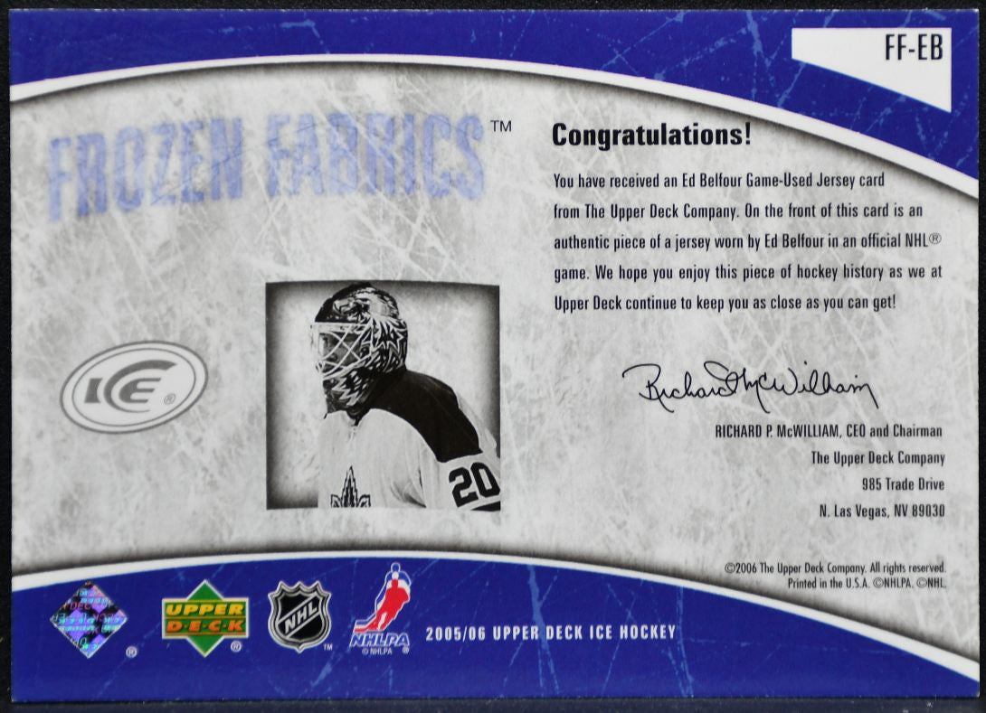2005-06 Upper Deck Ice Frozen Fabrics Ed Belfour FF-EB Maple Leafs Jersey 1549