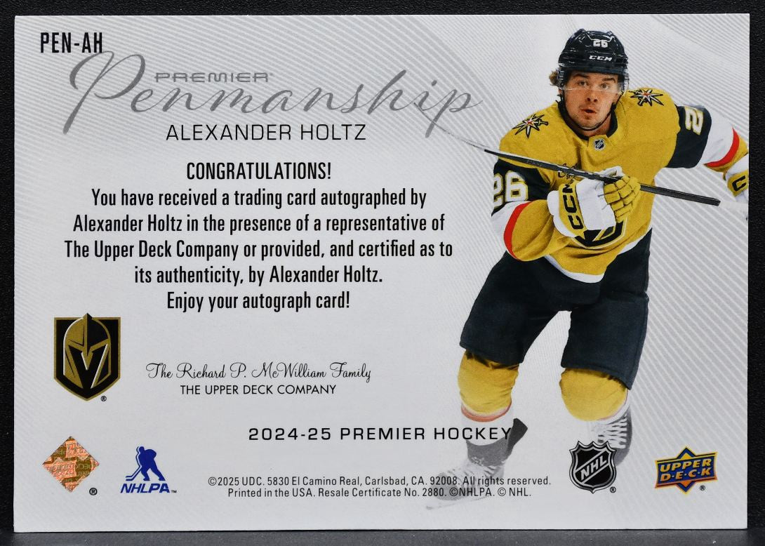 2024-25 UD Premier Penmanship Alexander Holtz PEN-AH Golden Knights Auto 8150