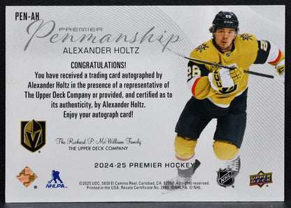 2024-25 UD Premier Penmanship Alexander Holtz PEN-AH Golden Knights Auto 8150