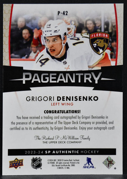 2023-24 SP Authentic Pageantry Auto Grigori Denisenko P-42 Florida Panthers Auto 4726
