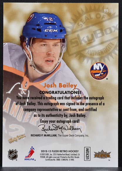 2012-13 Fleer Retro Autographics 1999 Josh Bailey New York Islanders Auto 1810