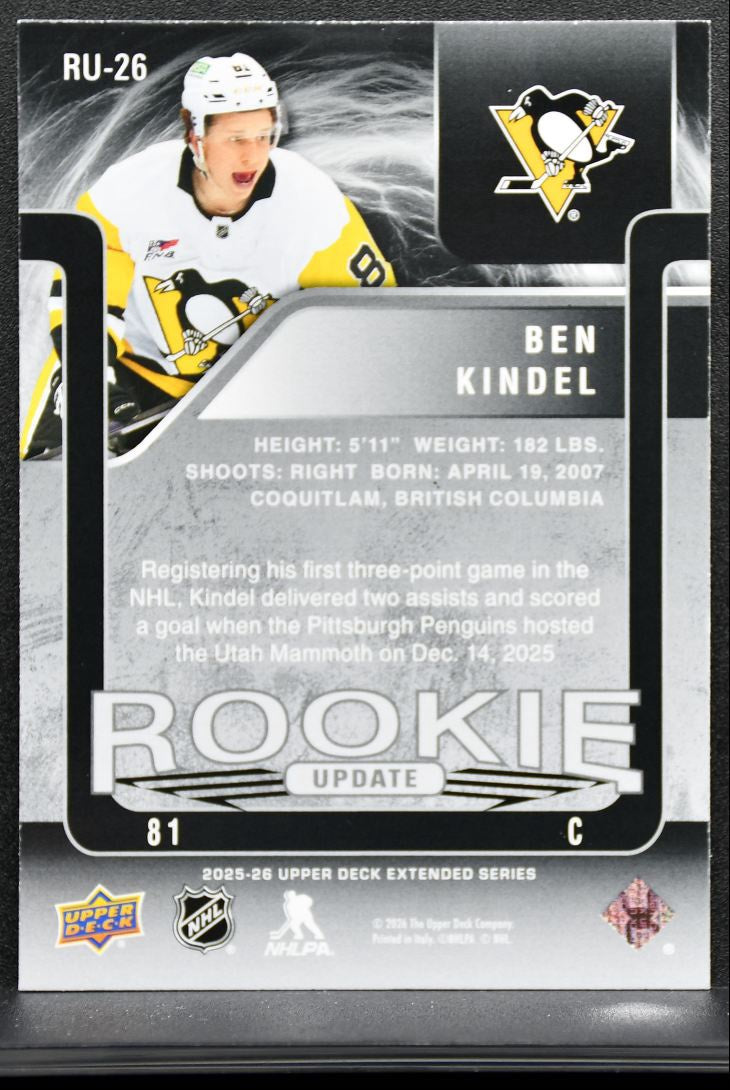 2025-26 UD Extended Series Rookie Update Ben Kindel Penguins RC 0298/1999 9034
