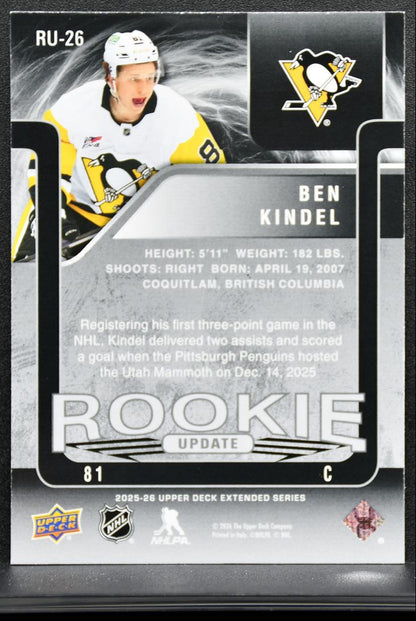 2025-26 UD Extended Series Rookie Update Ben Kindel Penguins RC 0298/1999 9034