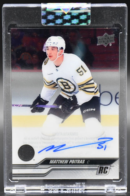 2023-24 UD Clear Cut Matthew Poitras CC-MP Boston Bruins RC Auto