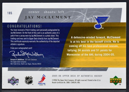 2005-06 SP Authentic Future Watch Patch Auto McClement 185 RC Auto 087/100 Patch