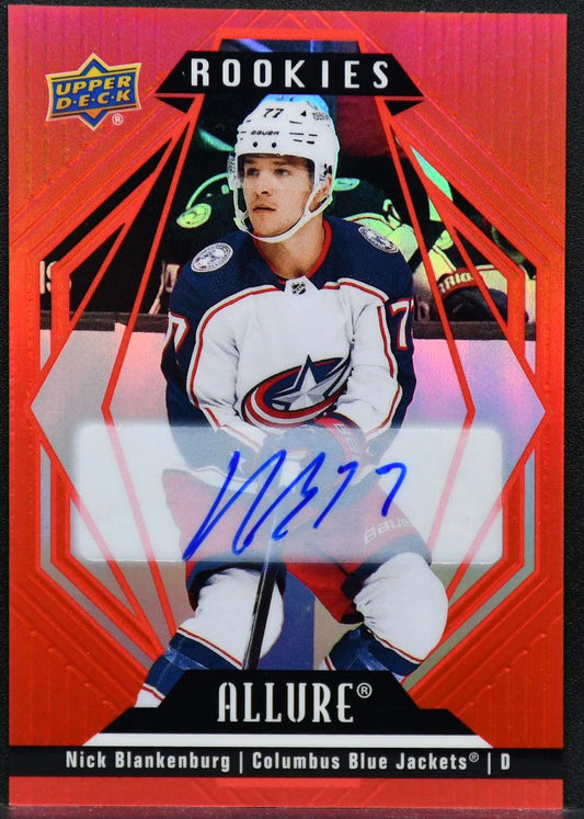 2022-23 UD Allure Red Rainbow Auto Nick Blankenburg 132 Blue Jackets RC Auto