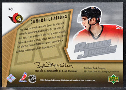 2005-06 SPx Rookie Jersey Patrick Eaves Ottawa Senators RC 1392/1999 Jersey 6052
