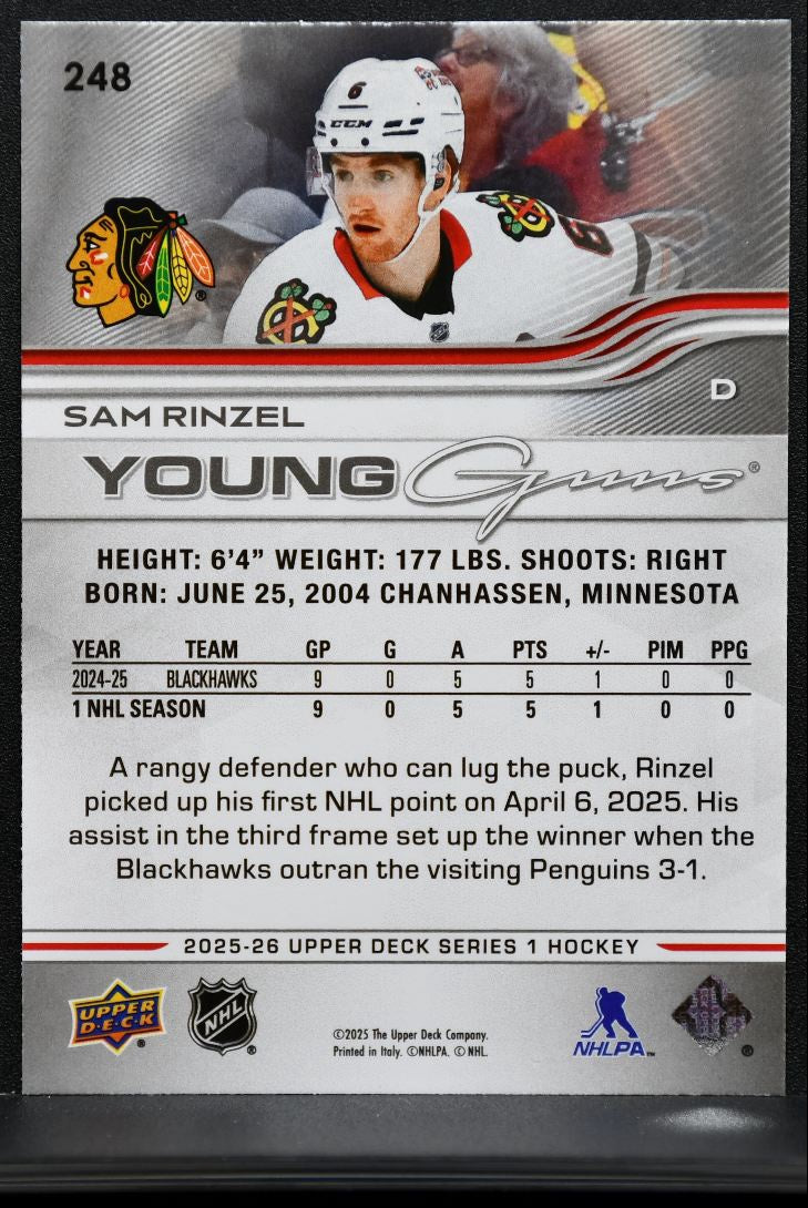 2025-26 Upper Deck Series 1 Young Guns Sam Rinzel 248 Chicago Blackhawks RC 3949
