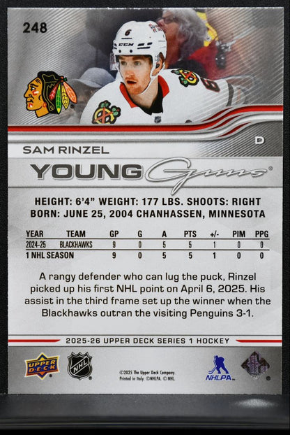 2025-26 Upper Deck Series 1 Young Guns Sam Rinzel 248 Chicago Blackhawks RC 3949