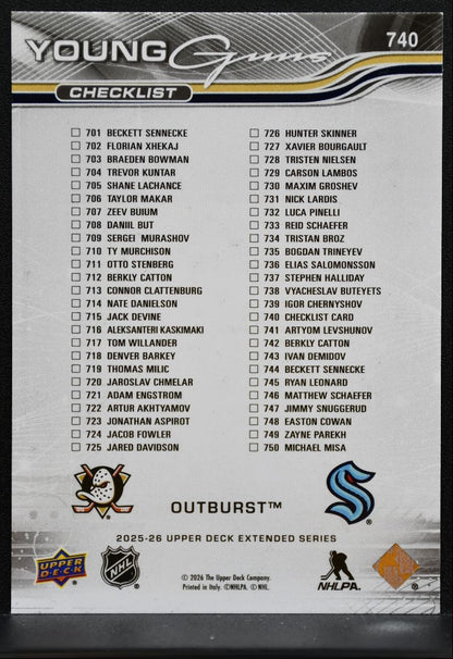 2025-26 UD Young Guns Checklist Outburst Sennecke / Catton RC 2096