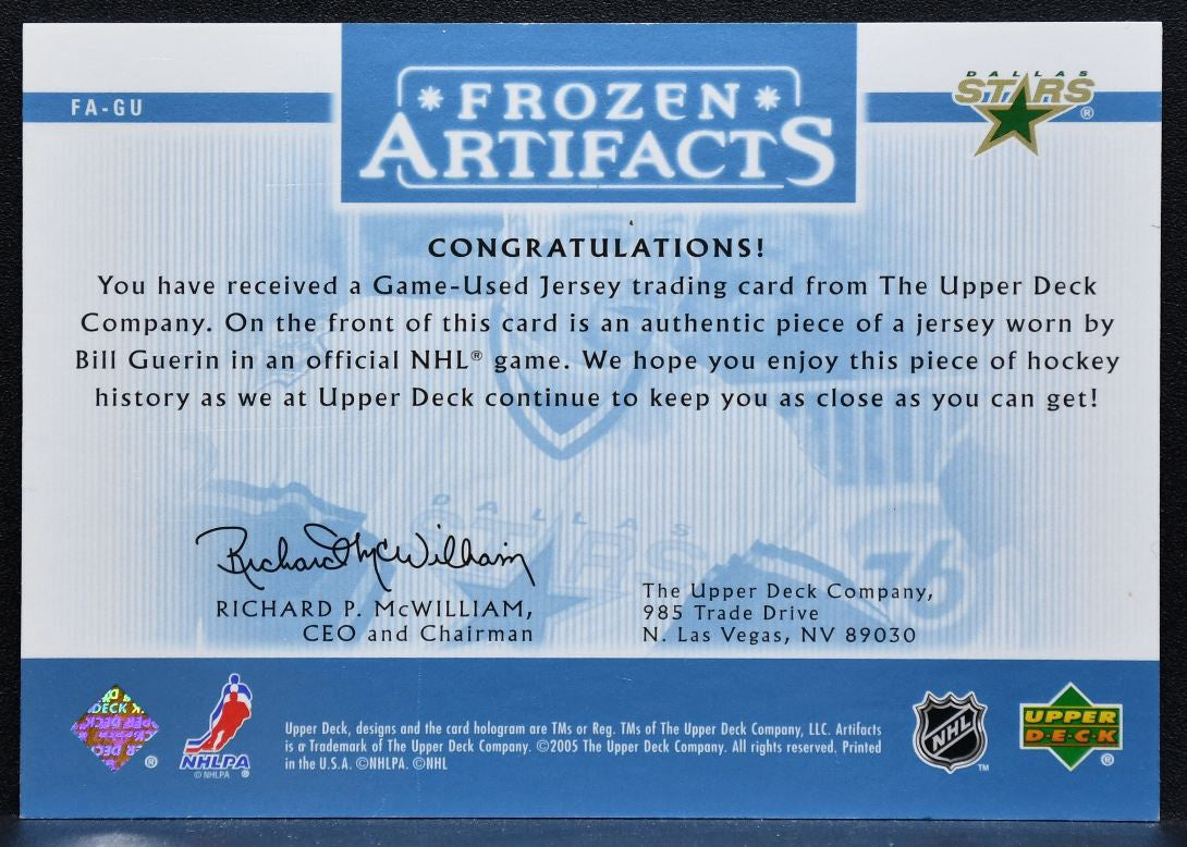 2005-06 Upper Deck Artifacts Frozen Bill Guerin FA-GU Stars 134/275 Jersey 4935