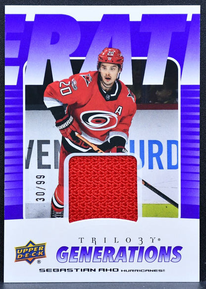 2023-24 UD Trilogy Generations Jersey Sebastian Aho Hurricanes 30/99 Jersey 6427